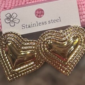 Stunning Stainless Steel Heart Earrings - Available In Gold Or Silver-Tone
